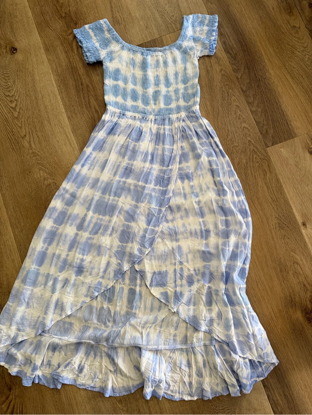 Tiare Hawaii Light Blue and White Tie-Dye Girls' Maxi Dress